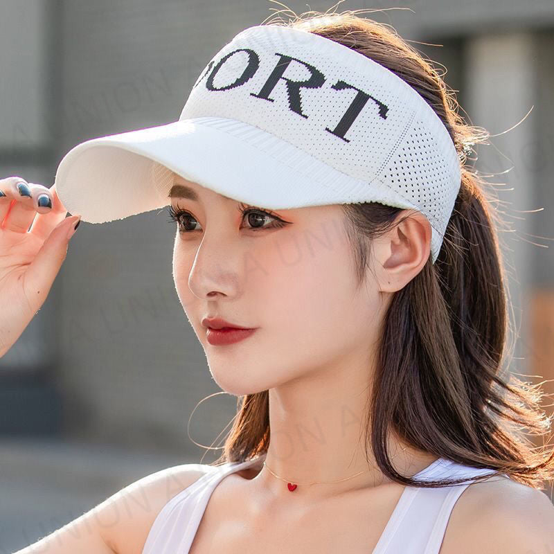 (VH0410)韓版SPORT鏤空鴨舌帽 棒球帽 高爾夫運動帽 夏天防曬沙灘遮陽帽 運動防曬帽 針織時尚空頂帽 戶外休閑太陽帽 韓版鴨舌夏天防曬沙灘SPORT太陽帽 - 白色