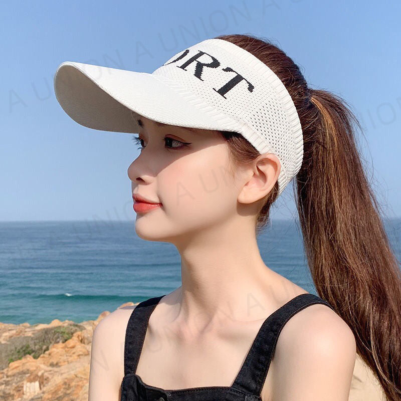 (VH0410)韓版SPORT鏤空鴨舌帽 棒球帽 高爾夫運動帽 夏天防曬沙灘遮陽帽 運動防曬帽 針織時尚空頂帽 戶外休閑太陽帽 韓版鴨舌夏天防曬沙灘SPORT太陽帽 - 白色
