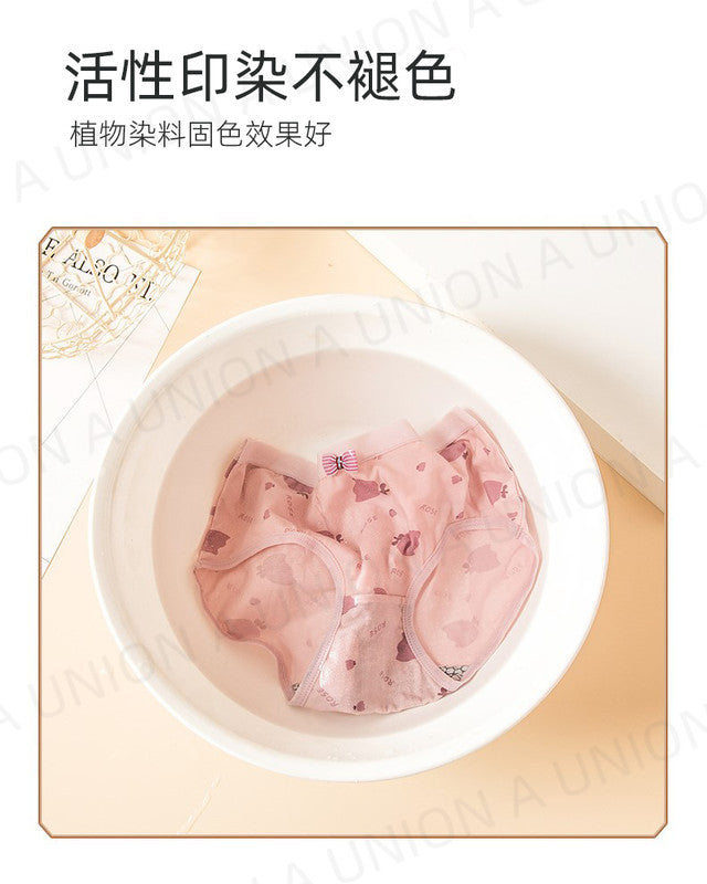 (VH0690)5件裝少女學生粉紅色系印花純棉內褲底褲(5個顏色,每色各一條)