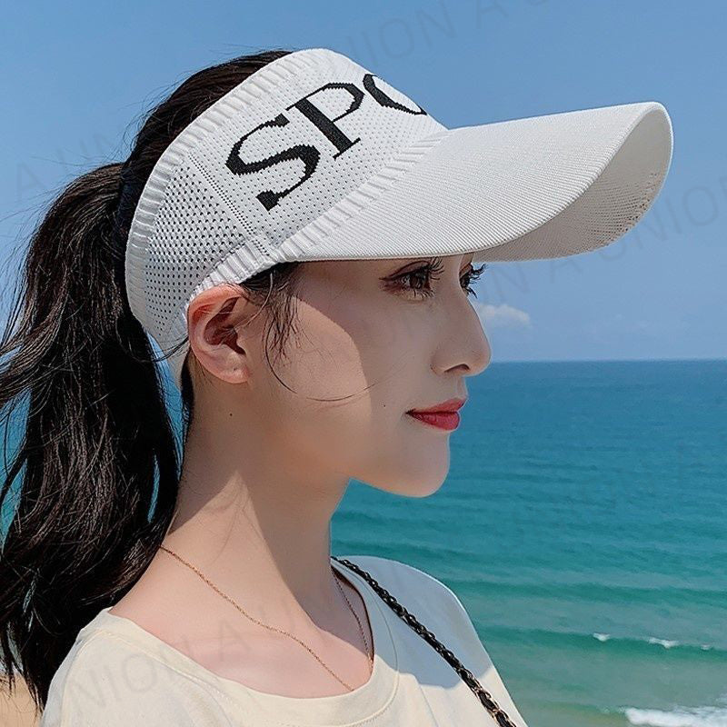 (VH0410)韓版SPORT鏤空鴨舌帽 棒球帽 高爾夫運動帽 夏天防曬沙灘遮陽帽 運動防曬帽 針織時尚空頂帽 戶外休閑太陽帽 韓版鴨舌夏天防曬沙灘SPORT太陽帽 - 白色