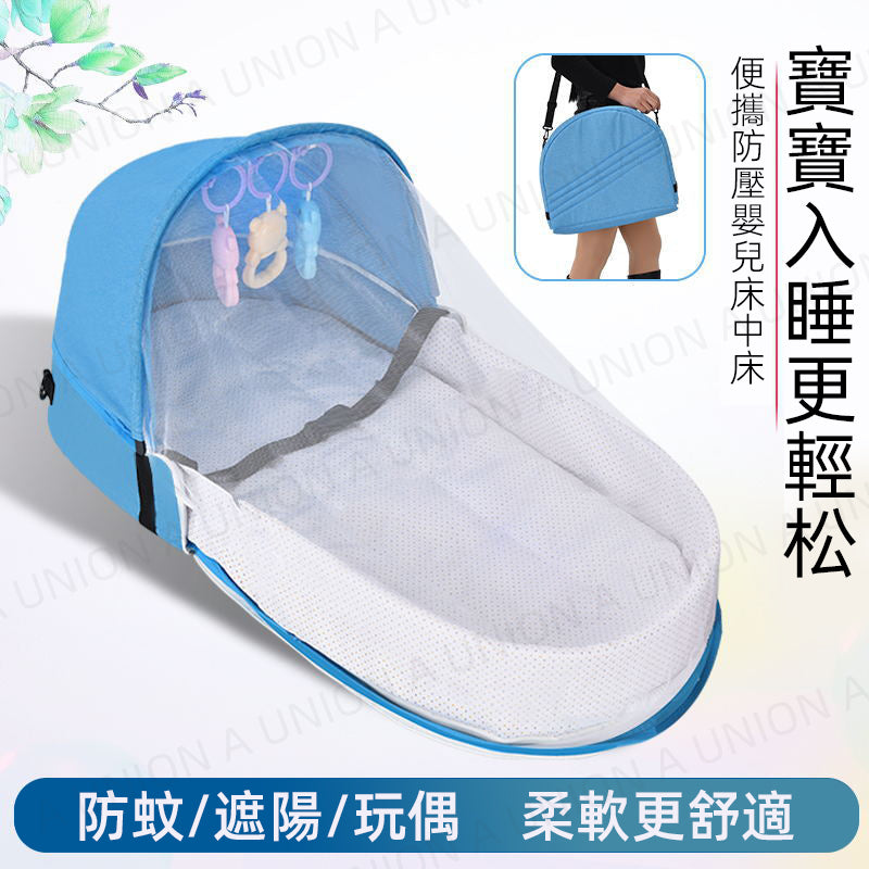 (VH2148)便攜式背包分隔床 仿生床 多功能寶寶床 床中床 嬰兒床 手提式嬰兒床 媽咪袋 便攜式嬰兒防壓床中床 嬰兒床 便攜式背包 防側翻床墊 分隔床 交通工具 戶外出行露營旅遊寶寶床 灰色