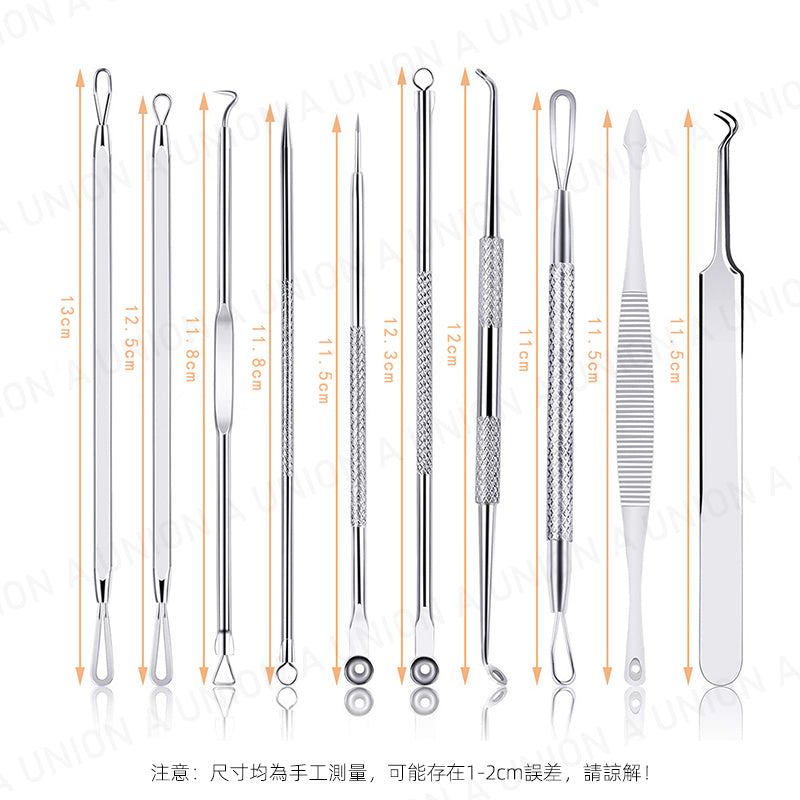 (VH2200)(10 件套)不銹鋼粉刺針 不銹鋼粉刺針工具 粉刺去除工具 粉刺套裝 黑頭套裝 粉刺黑頭套裝 去除粉刺黑頭必備套