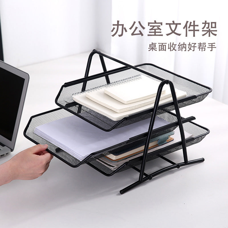 (VH2292)鐵藝三層文件盤 桌面金屬收納架 多功能文件架 辦公用品 文具文件雜物收納 桌面工位收納 雜誌架 文件收納 辦公室 抽屜收納盒 文件檔案架 分層架 收據分類架 書架 收納籃 置物籃