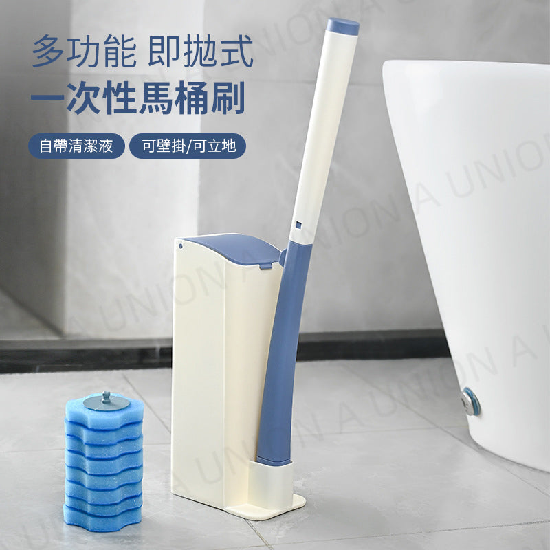 (VH0127) Disposable Toilet Brush Set No Dead Angle Toilet Brush Cleaning Brush No Punching Wall-mounted Toilet Brush Long-Handed Toilet Brush Contains Concentrated Cleaning Liquid Brush Head Disposable Toilet Brush + 8 Sponge Head Set