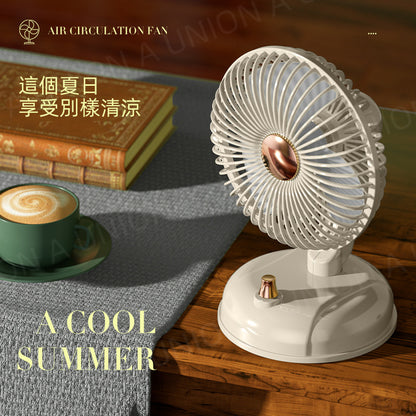 (VH0032) 5-inch circulation fan portable USB charging retro shaking head fan outdoor camping fan wireless shaking head fan desktop fan air circulation fan handheld fan dormitory living room desktop fan air convection circulation fan