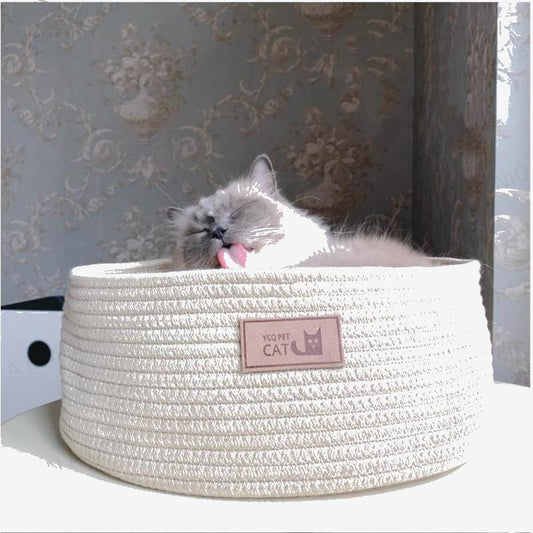 (VP0056) Handmade cotton rope cat nest cotton rope pet nest non-stick hair cat nest cute cat nest pet nest four seasons universal cat scratching board cat scratching board cat kennel