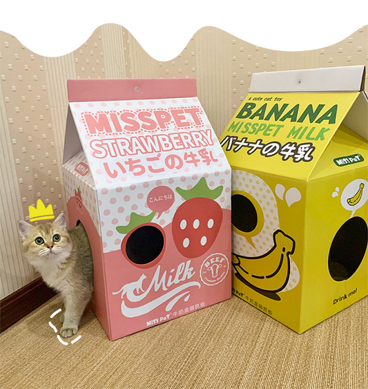 (VP0114) DIY cat nest corrugated paper cat nest cat claw board nest strawberry box cat scratching board closed cat carton toy four seasons closed corrugated paper cat nest cat house cat nest