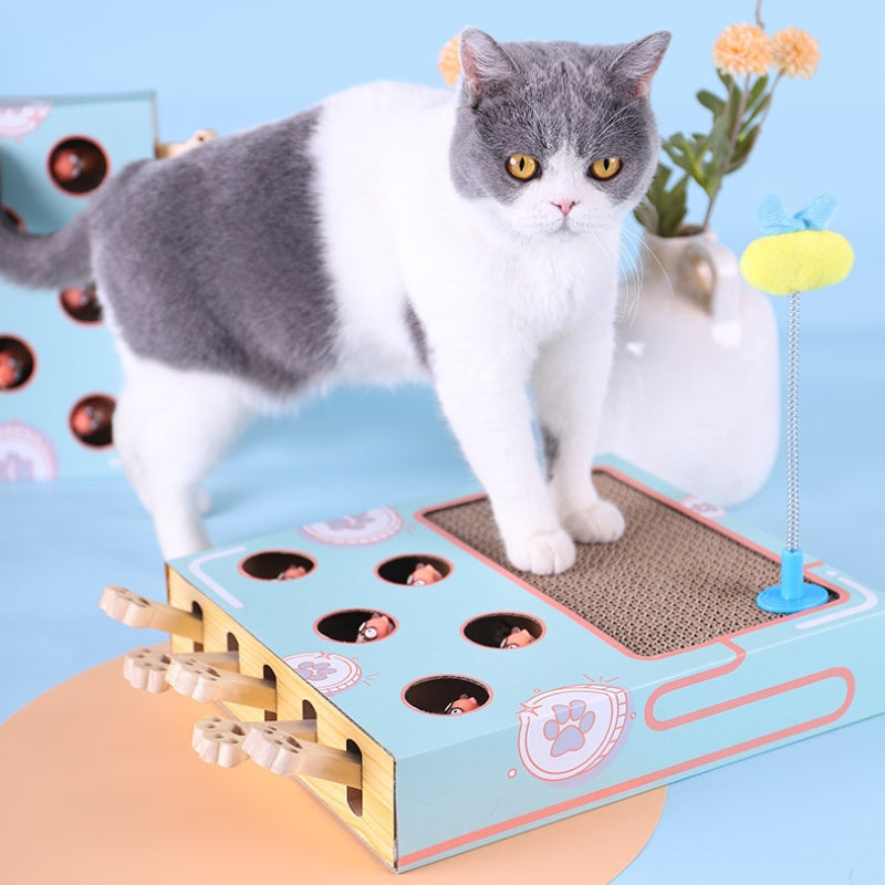 (VP0058) Three-in-one whack-a-mole scratching board spring cat toy funny cat whack-a-mole cat scratching board pet toy funny cat claw grinding toy whack-a-mole toy funny cat toy cat scratching board toy hunting game cute corrugated cardboard toy