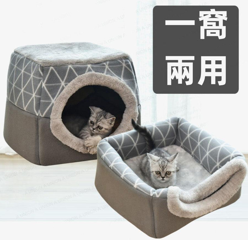 (VP0207) Four-season dual-purpose pet nest gray cat nest winter warm enclosed cat house cat villa cat house doghouse small dog pet supplies gray (length 35x 33x height 30cm)