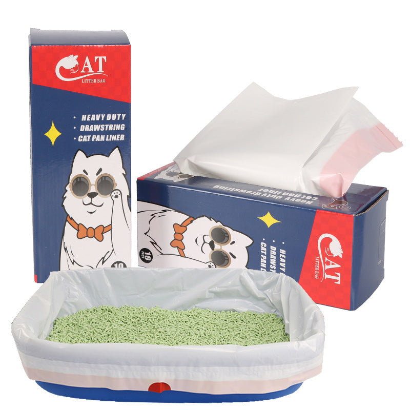 (VP0203) Large size - 10 pieces of cat litter box bags Japanese style cat litter box cleaning bag with drawstring thickened cat poop garbage bag