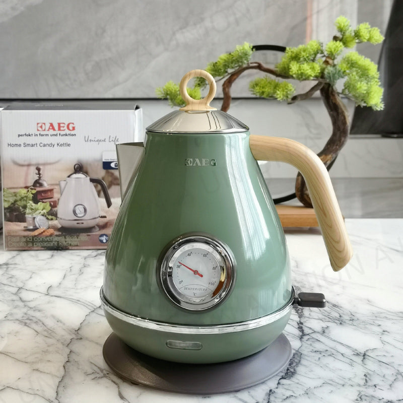 (VH0088) Exported to Germany Nordic retro electric kettle painted wood grain with temperature display electric kettle 304 stainless steel patented product with automatic power off and boiling kettle