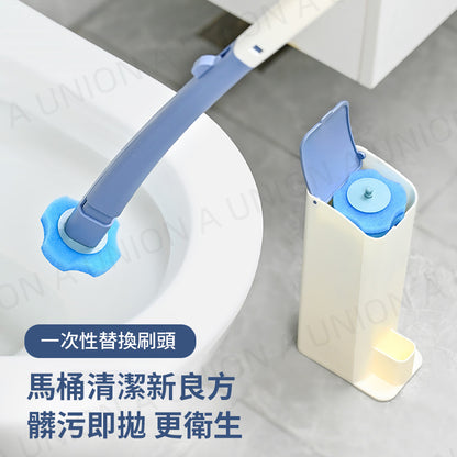 (VH0127) Disposable Toilet Brush Set No Dead Angle Toilet Brush Cleaning Brush No Punching Wall-mounted Toilet Brush Long-Handed Toilet Brush Contains Concentrated Cleaning Liquid Brush Head Disposable Toilet Brush + 8 Sponge Head Set