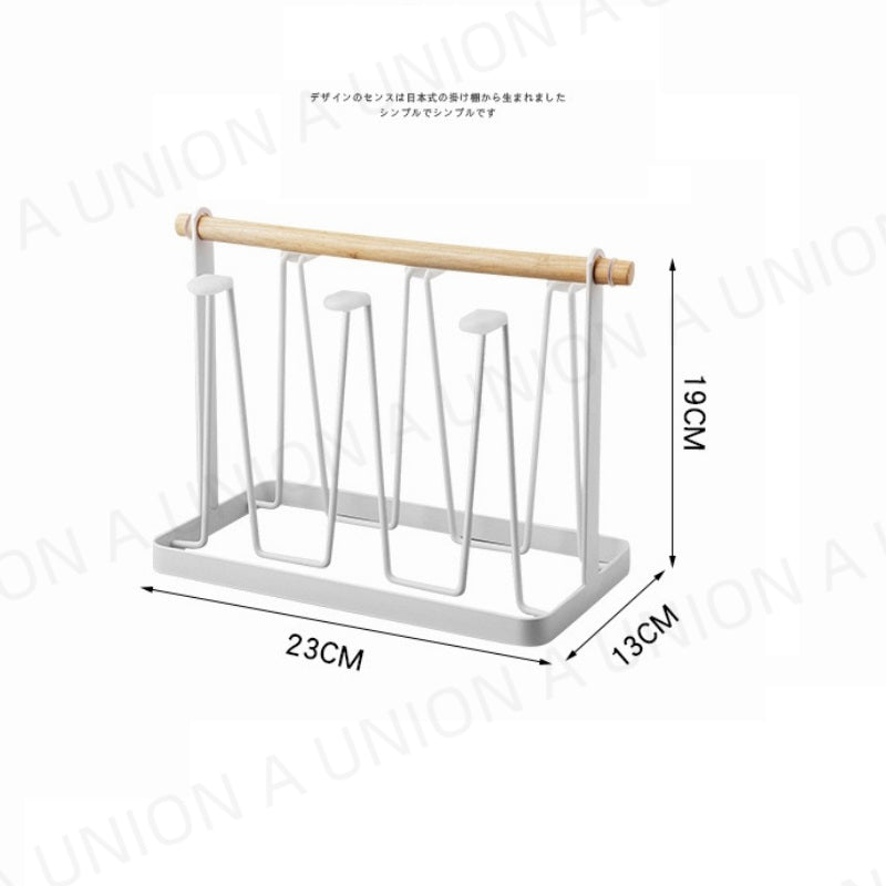 （VH0602）白色鐵藝水杯架 鐵藝杯架 木柄手提水杯架 茶杯架 鐵製 茶杯 酒杯 玻璃杯 瀝水 客廳杯具收納 廚房置物架 玻璃杯子掛架 杯具收納架 質感 家品 生活用品 傢俱