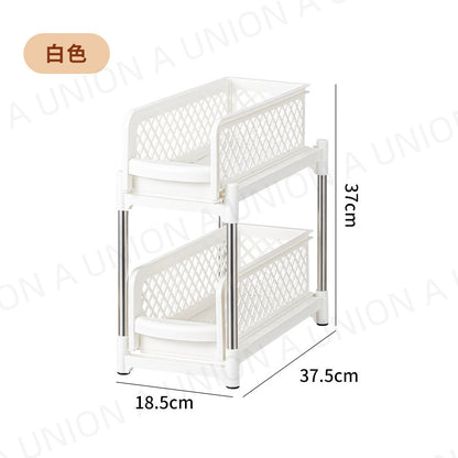 （VH0175）儲物抽屜 雙層抽拉置物架 廚房廚櫃收納架 下水槽置物架 洗手間收納架 調料瓶罐置物架 化妝品收納籃 廚房收納 浴室收納 儲物架-白色