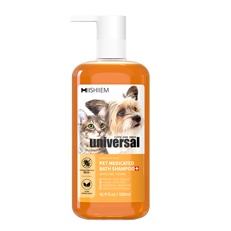 (VP0029) MIISHIEM pet medicated bath shampoo 500ml, antibacterial, anti-itch, skin repair, dog and pet shower gel, hair protection, plant essence, smooth, fluffy, care and fragrance lotion