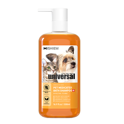 (VP0029) MIISHIEM pet medicated bath shampoo 500ml, antibacterial, anti-itch, skin repair, dog and pet shower gel, hair protection, plant essence, smooth, fluffy, care and fragrance lotion