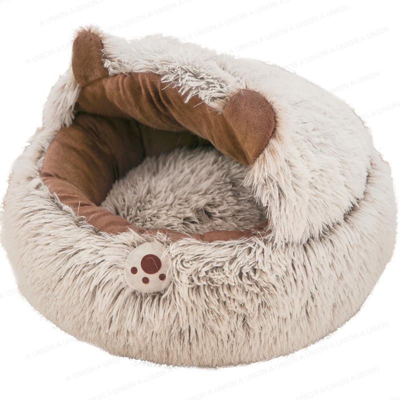 (VP0238) Cat bed round soft plush cave cat cave semi-enclosed bed non-slip pet bed winter warm bed home puppy and kitten nest