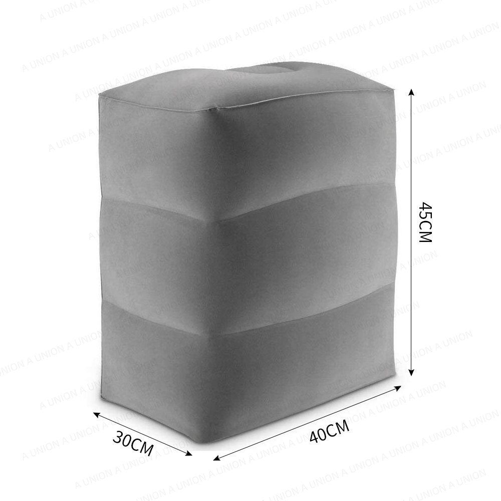 （VH1062）充氣三層腳墊 PVC植絨充氣旅行腳墊 充氣車載腳墊 可調節高度旅行飛機枕頭 適合飛機 兒童躺下或長途飛行睡覺 (灰色)