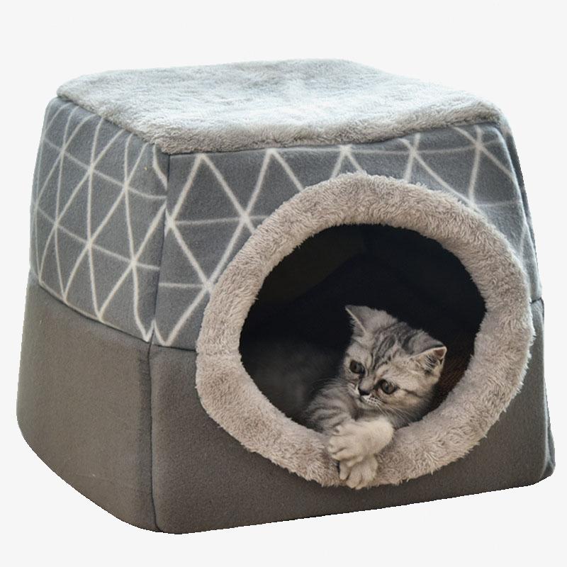 (VP0207) Four-season dual-purpose pet nest gray cat nest winter warm enclosed cat house cat villa cat house doghouse small dog pet supplies gray (length 35x 33x height 30cm)