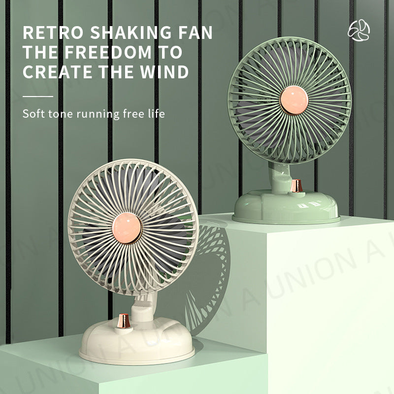 (VH0032) 5-inch circulation fan portable USB charging retro shaking head fan outdoor camping fan wireless shaking head fan desktop fan air circulation fan handheld fan dormitory living room desktop fan air convection circulation fan