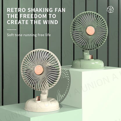 (VH0032) 5-inch circulation fan portable USB charging retro shaking head fan outdoor camping fan wireless shaking head fan desktop fan air circulation fan handheld fan dormitory living room desktop fan air convection circulation fan