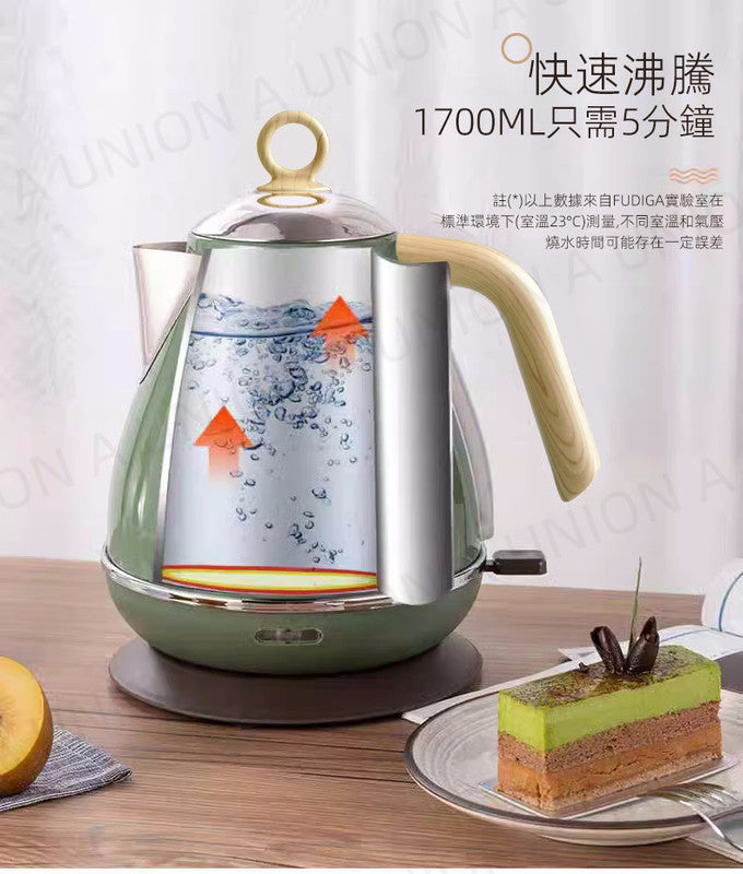 (VH0088) Exported to Germany Nordic retro electric kettle painted wood grain with temperature display electric kettle 304 stainless steel patented product with automatic power off and boiling kettle