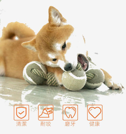 (VP0048) Pet Tennis Cotton Rope Dumbbell Teething Toy Teeth Cleaning Toy Chewing Toy Cotton Rope Toy Tennis Toy Interactive Chewing Toy Training Interactive Toy Dog Toy Pet Toy Teething Toy