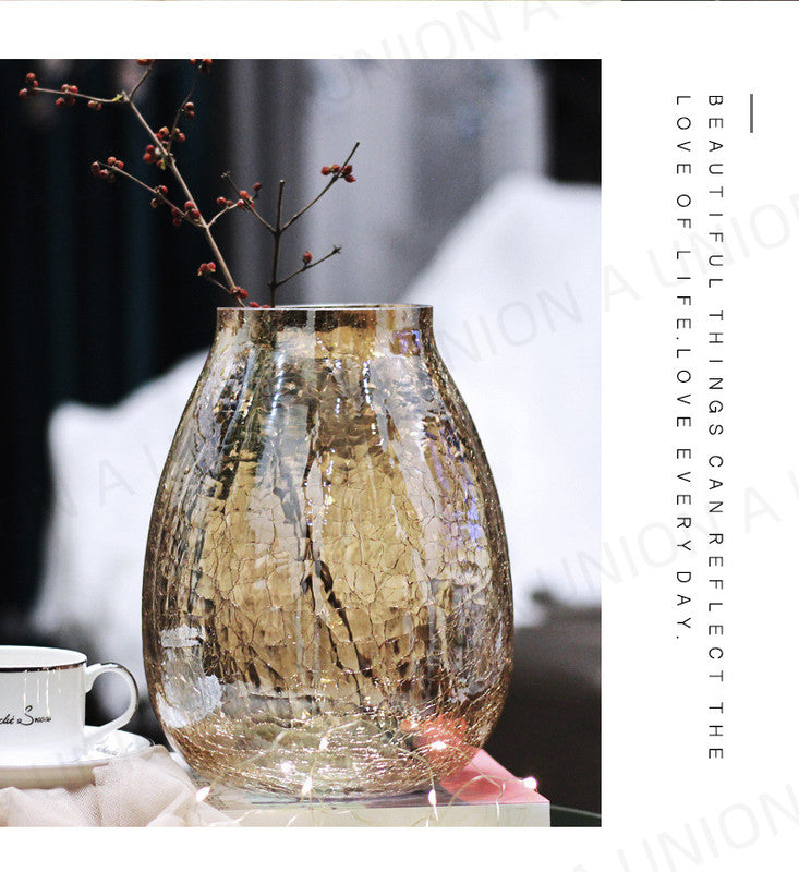 (VH0060) Ice flower glass vase, ice pattern vase, ice flower creative simple vase, artificial vase, creative flower bottle, thickened vase