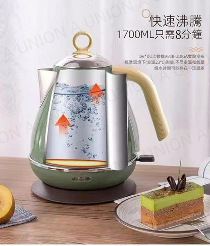 (VH0088) Exported to Germany Nordic retro electric kettle painted wood grain with temperature display electric kettle 304 stainless steel patented product with automatic power off and boiling kettle