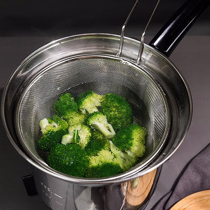 (VH0157 ) 不銹鋼多功能煮鍋套裝 油炸隔油煲 撈麵煲 麵鍋 煮食煲 撈麵鍋 煮麵鍋 多功能鍋 (蓋+濾網+鍋) 18cm油炸鍋 湯鍋 米糊鍋 油炸 白灼多 電磁爐煤氣灶通用