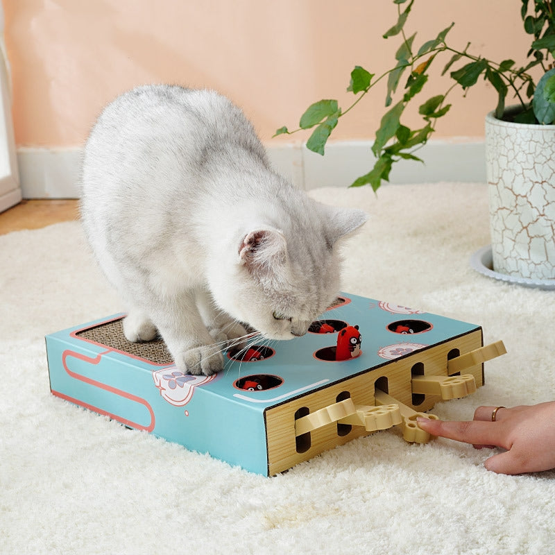 (VP0058) Three-in-one whack-a-mole scratching board spring cat toy funny cat whack-a-mole cat scratching board pet toy funny cat claw grinding toy whack-a-mole toy funny cat toy cat scratching board toy hunting game cute corrugated cardboard toy