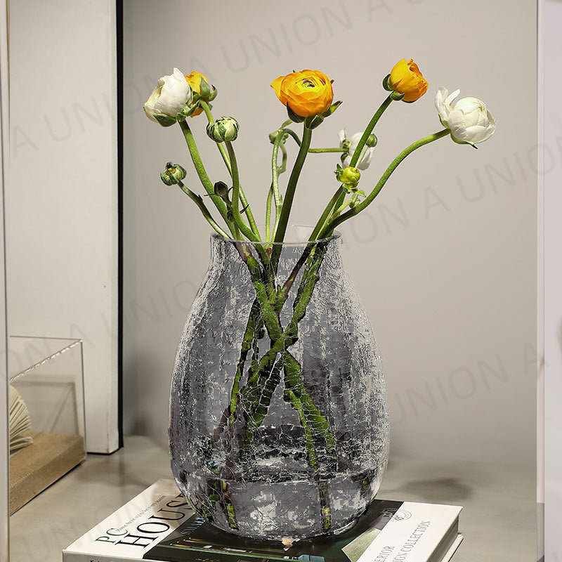 (VH0060) Ice flower glass vase, ice pattern vase, ice flower creative simple vase, artificial vase, creative flower bottle, thickened vase