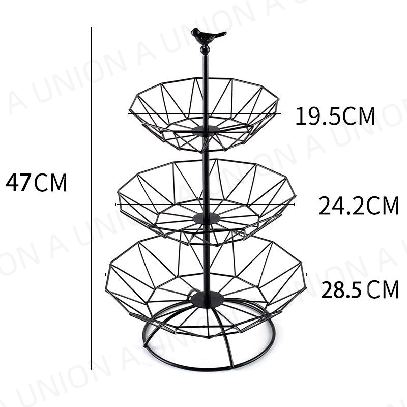 （VH0345）北歐鐵藝三層水果籃（十二角三層-黑色）簡約鐵藝三層水果籃 現代北歐水果盤 客廳家用三層水果盤 多層鐵藝果籃 零食收納籃 桌面置物籃 首飾盤