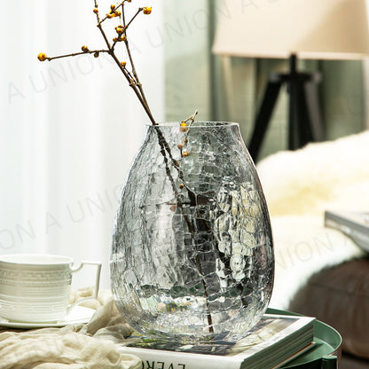 (VH0060) Ice flower glass vase, ice pattern vase, ice flower creative simple vase, artificial vase, creative flower bottle, thickened vase