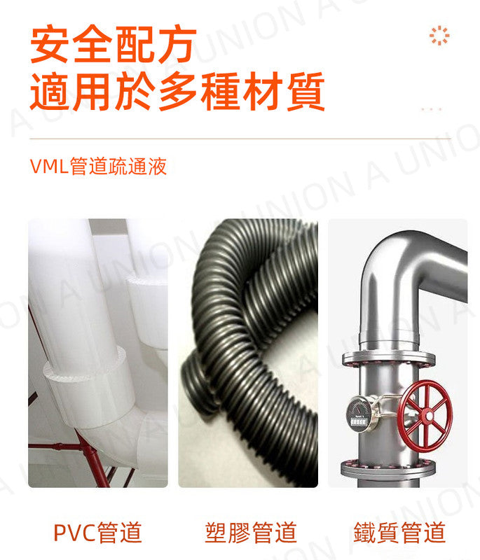 (VH0079)VML管道疏通液500ml 馬桶清潔下水道疏通液 管道清洗劑 下水道衛浴疏通液 油渣 毛髮 頭髮溶解通渠劑 洗淨 除菌 消臭 水管 喉管 廚房地漏去味除臭清潔劑 PVC、管道、鐵質管道通用