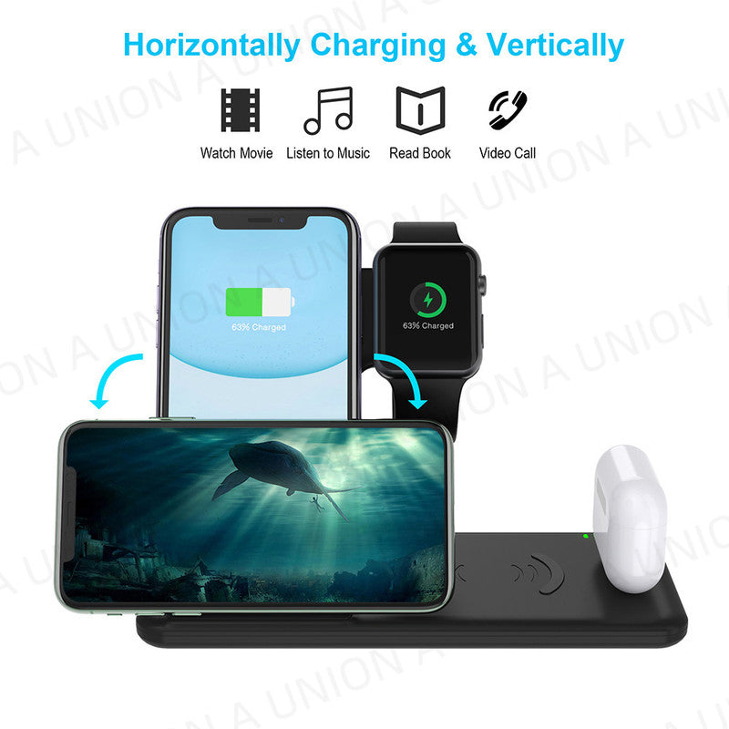 (VH0124) Four-in-one wireless charger for iPhone/Apple Watch/Airpods wireless charging wireless fast charging stand for headphones iwatch mobile phone charging super integrated magnetic wireless fast charging stand 