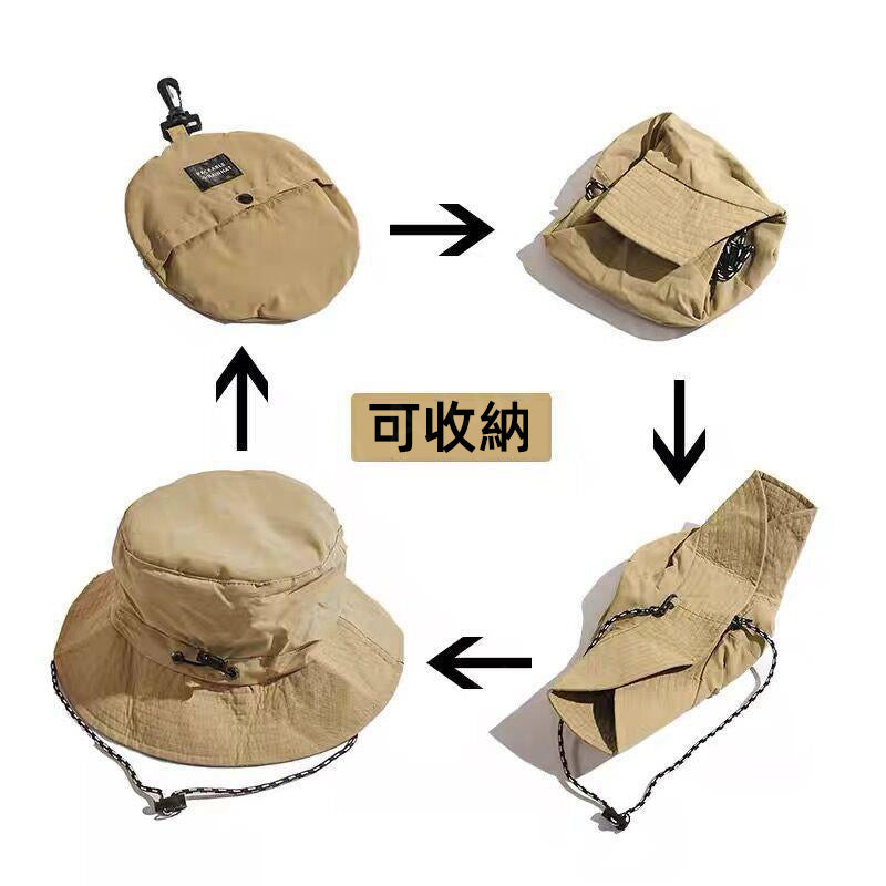 (VH0034) Anti-UV, waterproof, foldable and storage integrated fisherman hat, storage basin hat, summer thin quick-drying sun hat, outdoor mountaineering hat, sun visor, sunshade hiking hat, elastic and adjustable, with hanging buckle