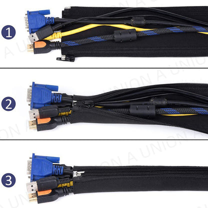 （VH0205）潜水料電線保護套 耐用彈性電線保護套 多功能固定拉鏈電線保護套管 電線整理  電線整理 防宠物啃咬包线管 固定防护束线管  耐用有彈性 電線整理器 電線收納 家居及辦公室必備-4件套裝