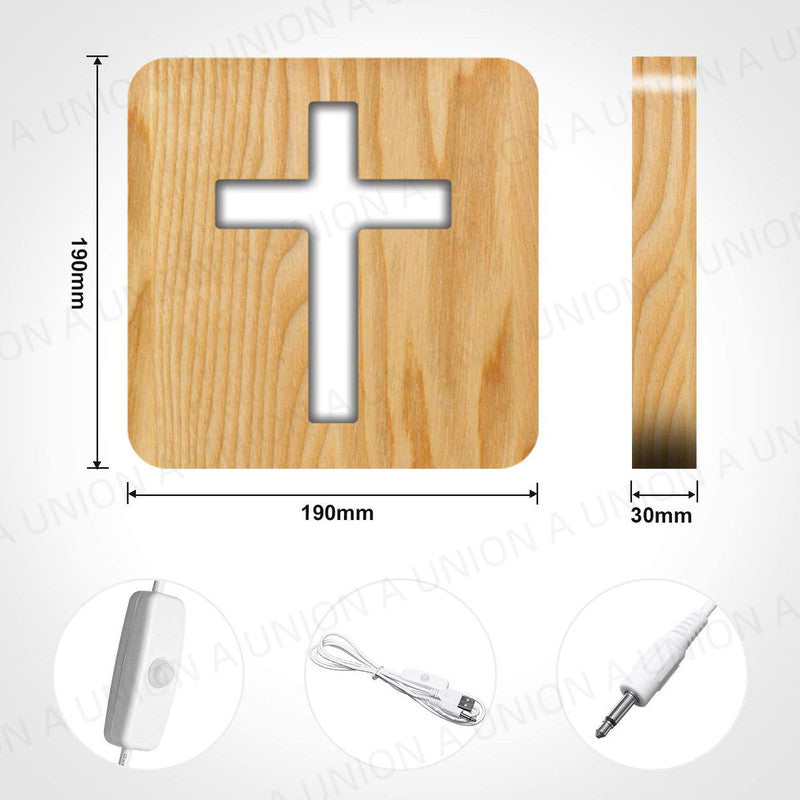 （VH0369）3D十字架木製立體燈 枱燈 夜燈 枱燈 USB供電 裝飾 木製 立體燈  基督教 天主教 禮品 耶穌 十字架  實木LED小夜燈 交換禮物