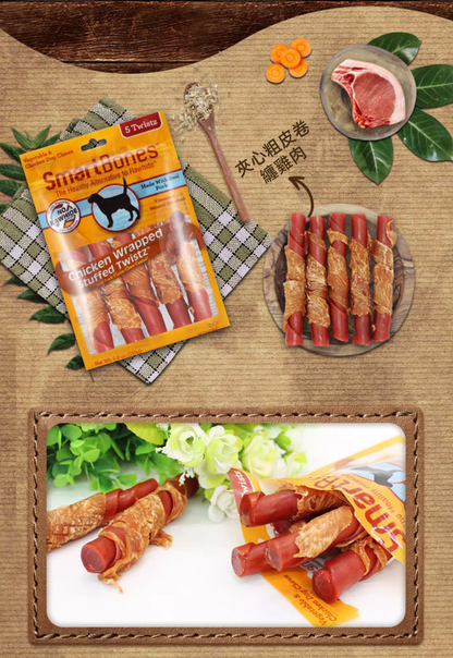 (VP0075) Smartbones Pork Flavor Sandwiched Thick Skin Wrapped Chicken 5-pack 195g Sandwiched Thick Skin Wrapped Chicken Snacks Chewy Bones Teeth Cleaning and Molaring Sticks Dog and Pet Snacks