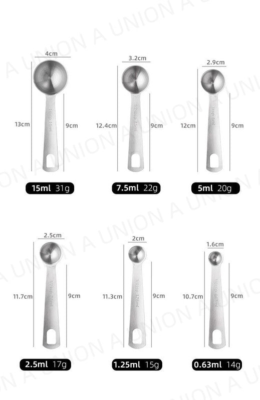 （VH0734） 不鏽鋼廚房調味烘培六件套量勺 不銹鋼廚房量匙 用於香料 液體 烘焙煮食烹飪用測量器 不銹鋼廚房匙 勺 量勺 量匙 烘焙煮食烹飪用測量器6件套裝