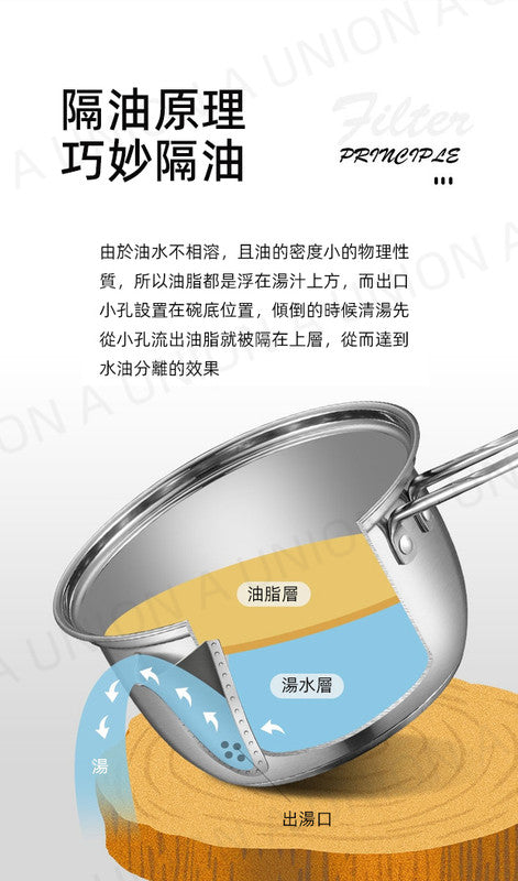 （VH0550）不銹鋼油水分離濾油器 隔油鍋 304不銹鋼油壺 家用濾油神器 分離去油隔油湯壺 廚房過濾油器 帶蓋 電磁爐/燃氣爐適用