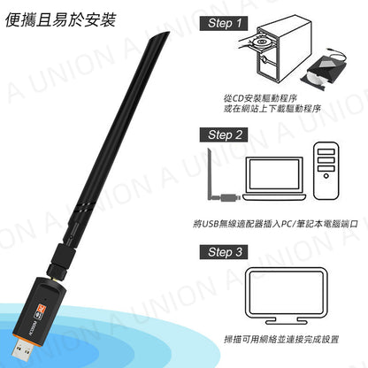 （VH0458） Dual Band WiFi USB帶天線雙頻接收器 USB 3.0/802.11ac/雙頻2.4G/ 5.8G/1200Mbps/5dBi天線 無線網絡信號接