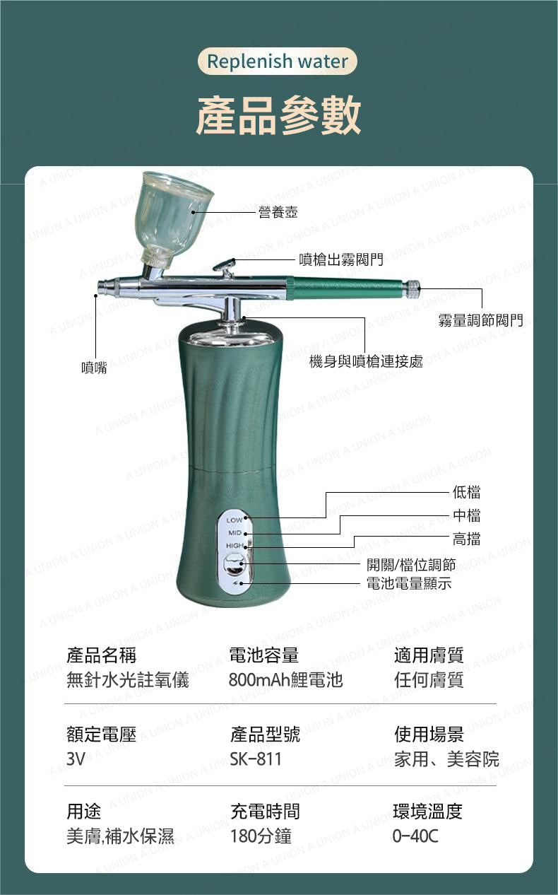 (VH1074)【禮盒裝-墨綠色】新款高壓納米級噴射註氧儀 註氧儀 充電噴霧器 補水儀 手持家用噴霧儀 面部精華導入器 註氧補水儀 美容院水光註氧儀 手持高壓噴水儀 臉部美容儀