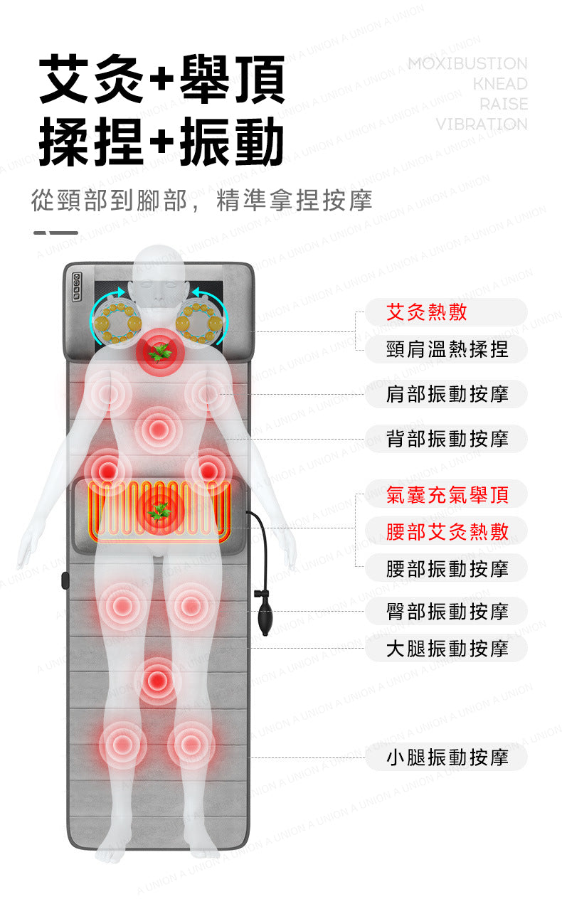 （VH0998）全身按摩墊 可摺疊 躺靠坐三用 多功能按摩 按摩床墊 腰背熱敷 頸部揉捏按摩 背部震動按摩 腰部氣囊舉頂