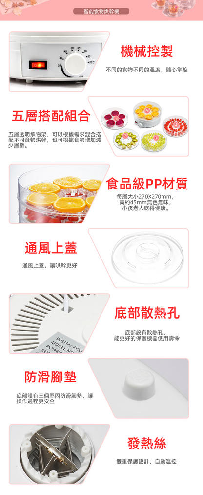 (VP0003) Food Air Dryer Food Dryer Five-Layer Food Air Dryer 360° Circulation Heated Dried Fruit Machine Flavor Lock Intelligent Drying Suitable for dried fruits; vegetables; scented tea; medicinal materials; preserved meat; pet snacks