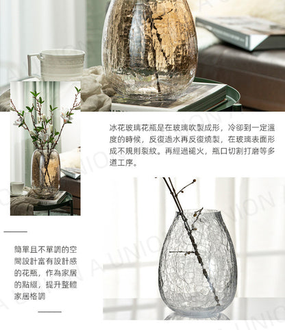 (VH0060) Ice flower glass vase, ice pattern vase, ice flower creative simple vase, artificial vase, creative flower bottle, thickened vase