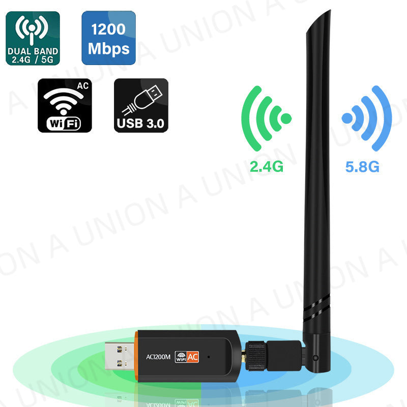 （VH0458） Dual Band WiFi USB帶天線雙頻接收器 USB 3.0/802.11ac/雙頻2.4G/ 5.8G/1200Mbps/5dBi天線 無線網絡信號接