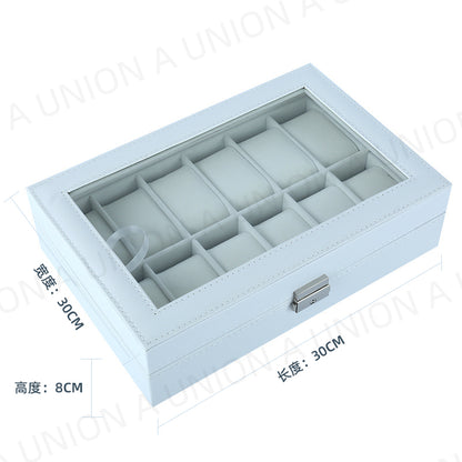 (VH0015) High-grade PU leather buckle watch box jewelry box storage display box 12-bit watch box multi-functional desktop storage box divided storage box luxury watch box gift box packaging watch storage display box high-end PU leather jewelry storage box