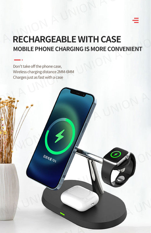 (VH0123) Three-in-one magnetic wireless charger Magsafe15W magnetic charging iPhone Apple Watch Airpods wireless charging earphones wireless fast charger multi-functional desktop mobile phone holder